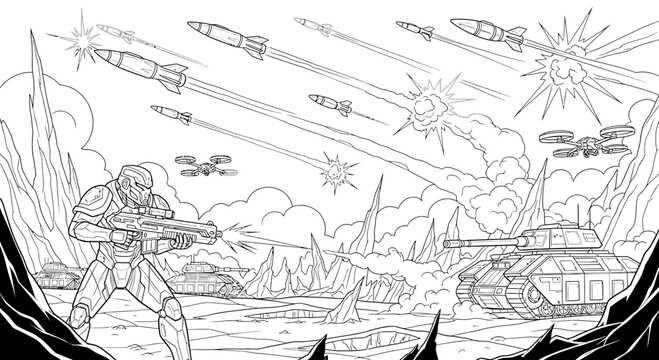 Soldier in combat gear firing rifle.