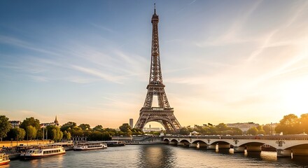 Obraz premium Eiffel Tower Paris France at sunset river Seine