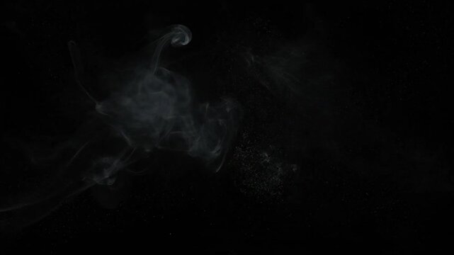 Gray smoke swirling against a dark background with a shallow depth of field and cinematic lighting conveying a mysterious mood.