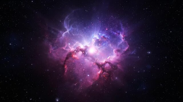 Vibrant purple and pink nebula with stars in outer space, captured with a deep space photography technique, conveying a sense of mystery and vastness.
