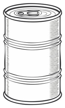 Vintage metal barrel or oil drum with ribbed texture in a simple line drawing style.