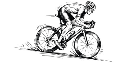Obraz premium Road cyclist sketch illustration, competitive racing artwork, aerodynamic posture design, sports athlete vector, dynamic cycling motion drawing illustration