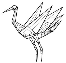 Obraz premium Geometric origami crane illustration Japanese art line drawing vector graphic