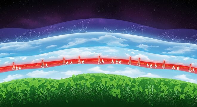 Atmospheric Layers Illustration with Flora and Constellations