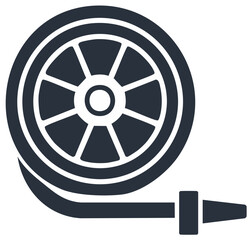 Fototapeta premium Rolled hose with nozzle icon. Fire safety equipment symbol isolated design.