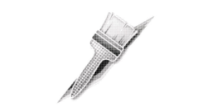 halftone illustration of a dagger weapon with a pointed tip and a long handle