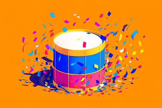 Festive Drum with Colorful Confetti Celebration