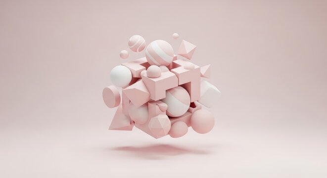 Pink 3 D geometric shapes floating in air background wallpaper poster banner download 2026 2027