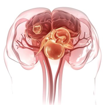 Medical illustration of ovarian cancer, a malignant gynecological tumor originating in the ovarian tissue, often called a &ldquo;silent killer&rdquo; due to vague early symptoms. 