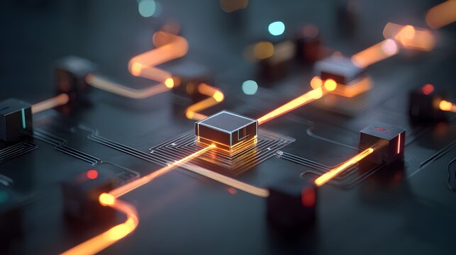 Automated workflow concept with glowing process lines connecting tasks