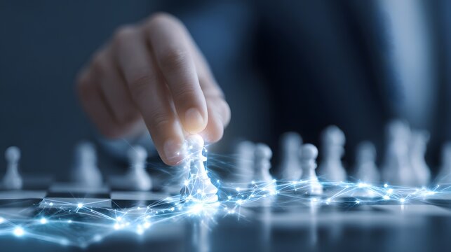 Corporate strategy concept with AI guiding decision making path