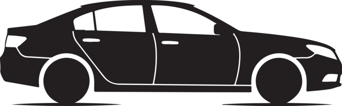 Black car silhouette, sedan icon, vehicle shape, automotive outline