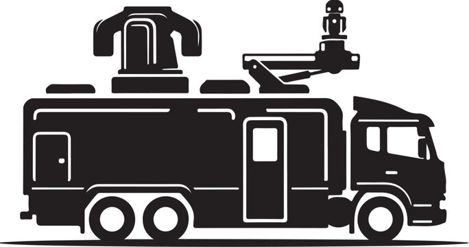 Fire truck, emergency vehicle, rescue truck, black silhouette, vector icon