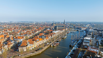 Obraz premium Historic European coastal city with prominent church