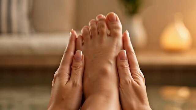 Foot massage in spa salon.