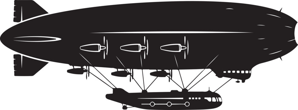 Vintage Blimp, Airship Silhouette, Black Vector Illustration, Aircraft Icon