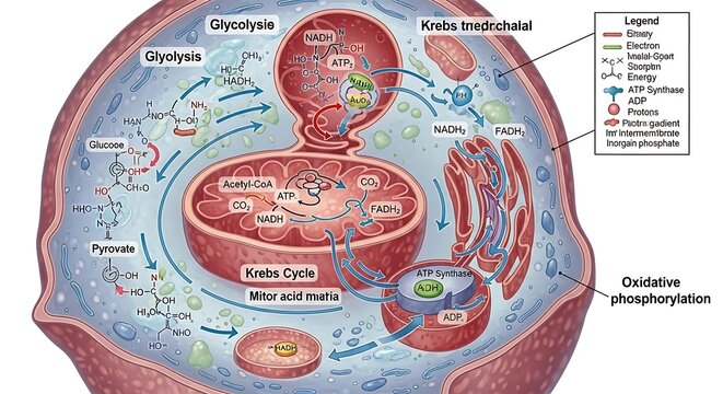 Cellular Respiration Process - Detailed Biological Illustration.