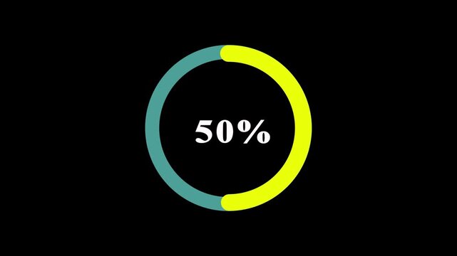 Animated spinning waiting icon 0-100% animation on black background. animated circle loading gif video icon.