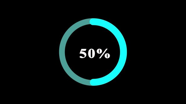 Animated spinning waiting icon 0-100% animation on black background. animated circle loading gif video icon.