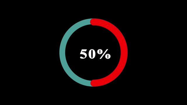 Animated spinning waiting icon 0-100% animation on black background. animated circle loading gif video icon.