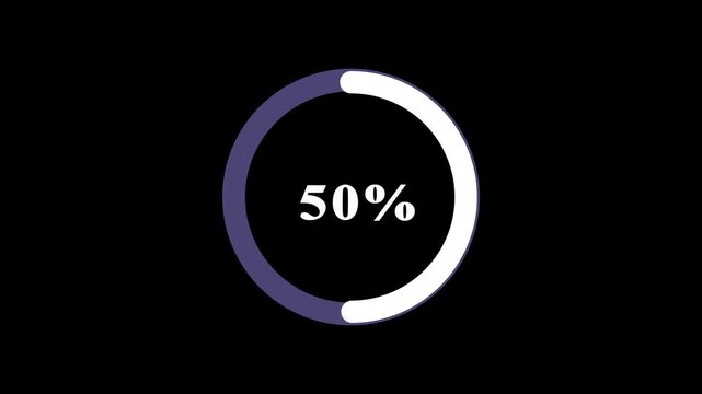 Animated spinning waiting icon 0-100% animation on black background. animated circle loading gif video icon.