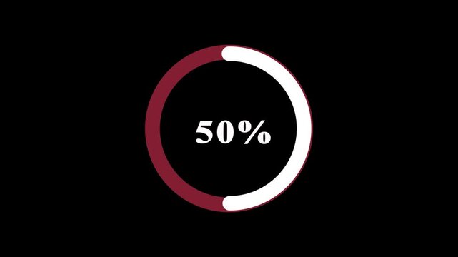 Animated spinning waiting icon 0-100% animation on black background. animated circle loading gif video icon.