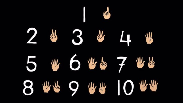 Hand Drawn Counting Fingers with Numbers 2D | Animated Hand Gestures 1 to 10 Set | Transparent Background Alpha Overlay