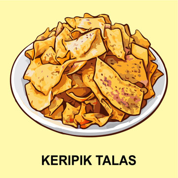Keripik Talas Indonesian Traditional Crispy Taro Chips Snack Vector Illustration