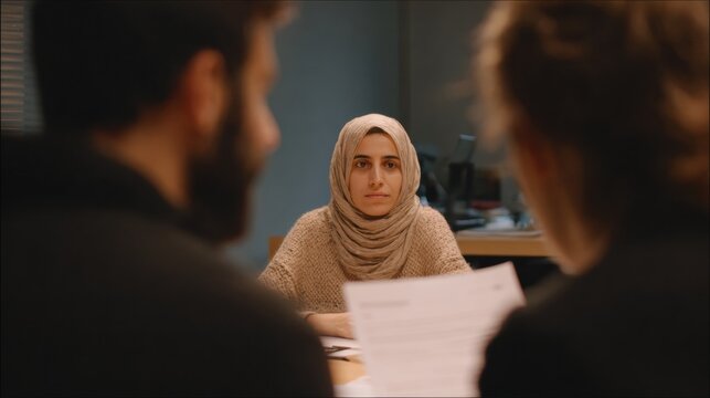 Interview With Asylum Seeker Discussing Legal Needs and Rights in a Formal Setting With Attorney Support in a Clear Focus on Communication