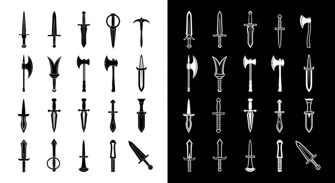 Set of Medieval Weapon Icons Daggers and Axes
