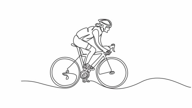Animated Self Drawing Young Sporty Woman Cycling Fast Continuous One Line Bicycle Racer Line Art Animation,