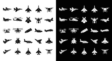 Fototapeta premium Set of Military and Civilian Aircraft Icons