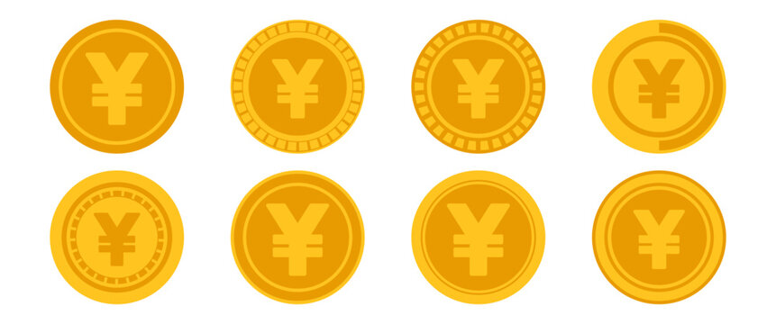 Japanese Yen Coin Icon Set Gold Currency Symbol Collection Modern Flat Design Financial Illustration Editable Commercial Use High Resolution