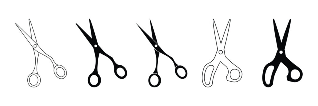 Scissors Icon Set &ndash; Cut Symbol, Barber Shears, Craft Tool Vector