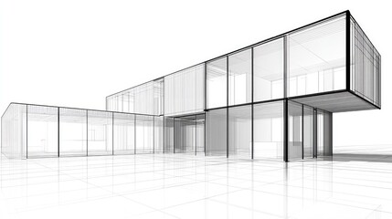 Fototapeta premium Contemporary residential structure displayed through a detailed wireframe visualization technique