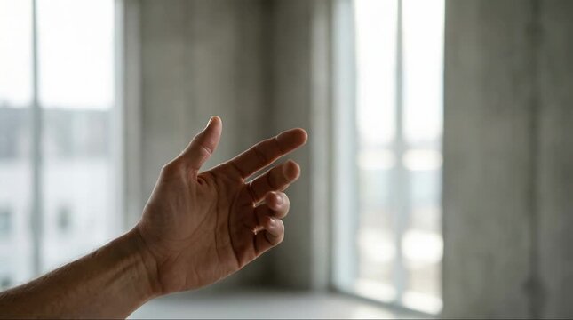 Hand performing subtle gesture in soft natural indoor light