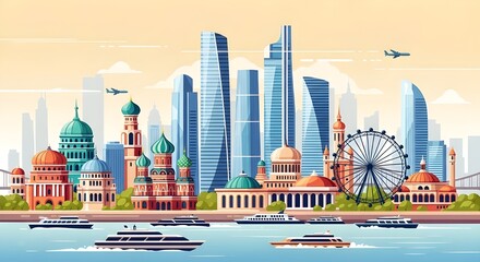Obraz premium viaje diseño plano vista superior recorrido por la ciudad tema animación vívido