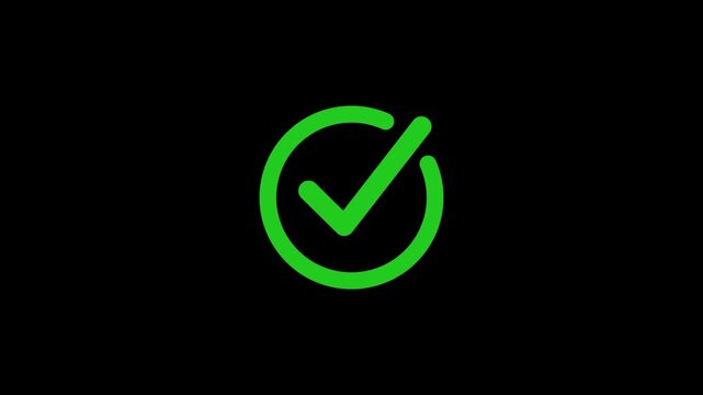 Right Check Mark Icon Animation on Black Background. Tick Mark Icon Animation. Check Mark, Tick, Yes, OK Symbol Animation. approved tick mark icon