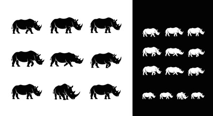 Rhino Silhouette Vector Set in Black and White © Ahmad