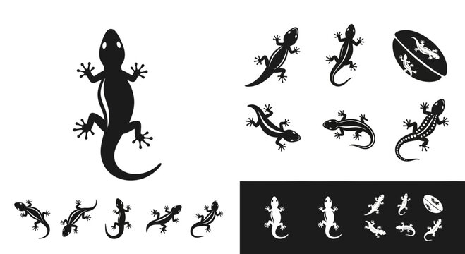 Set of Lizard Silhouette Icons and Tribal Reptile Vector Graphics