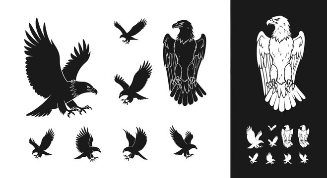 Eagle Silhouettes and Vector Icons Set