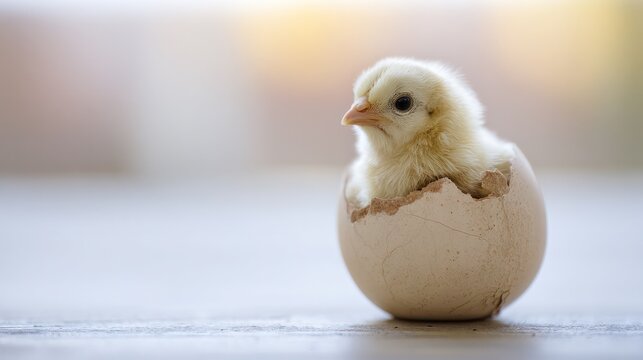 A newly hatched chick emerging from a cracked eggshell, wet feathers and beak visible. wildlife magazines, conservation campaigns, designed for eco-tourism storytelling.