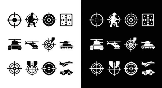 Military Target and Combat Vehicle Icon Set