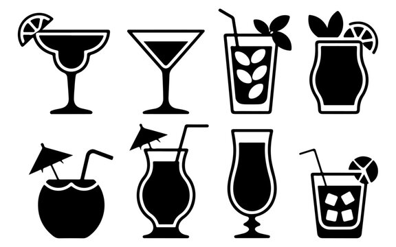Juice glass vector illustration, Various silhouette vector collection juice glass, Lamon juice, coconut, ice, cold drinks, hot weather, summer