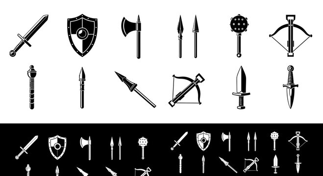 Set of Medieval Weaponry and Armor Icons