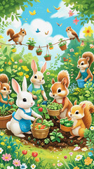 Fototapeta premium easter bunny with easter eggs