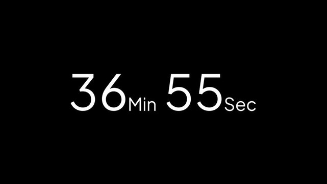 37 minute countdown timer animation from 37 to 36 minute, digital countdown timer transparent background. 37 minute countdown timer animation