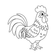 Farm rooster cockerel cartoon outline drawing for kids activity book vector coloring page © Tamila