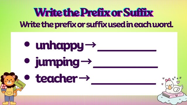 Educational Worksheet Identifying Prefixes and Suffixes in Words