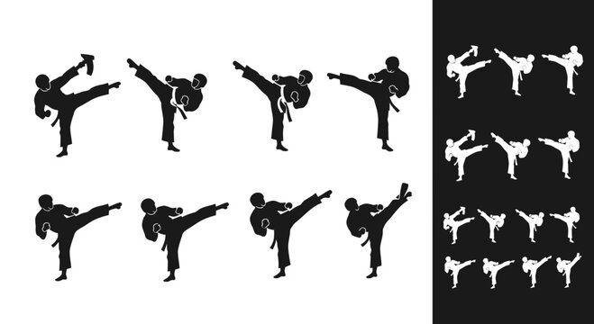 Martial Arts Kicking Silhouettes Set